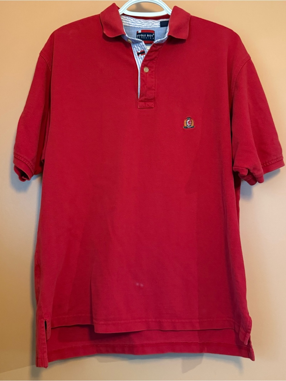 Bugle Boy Classics Men XL Red Embroidered Crest Preppy Golf Polo Shirt